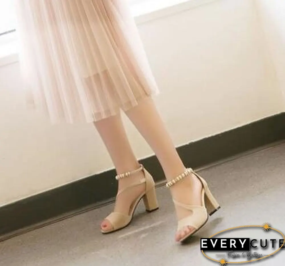 Plus Size 35-43 Women Summer Fashion Peep Toe Bow Chunky High Heel Sandals Pumps Heels