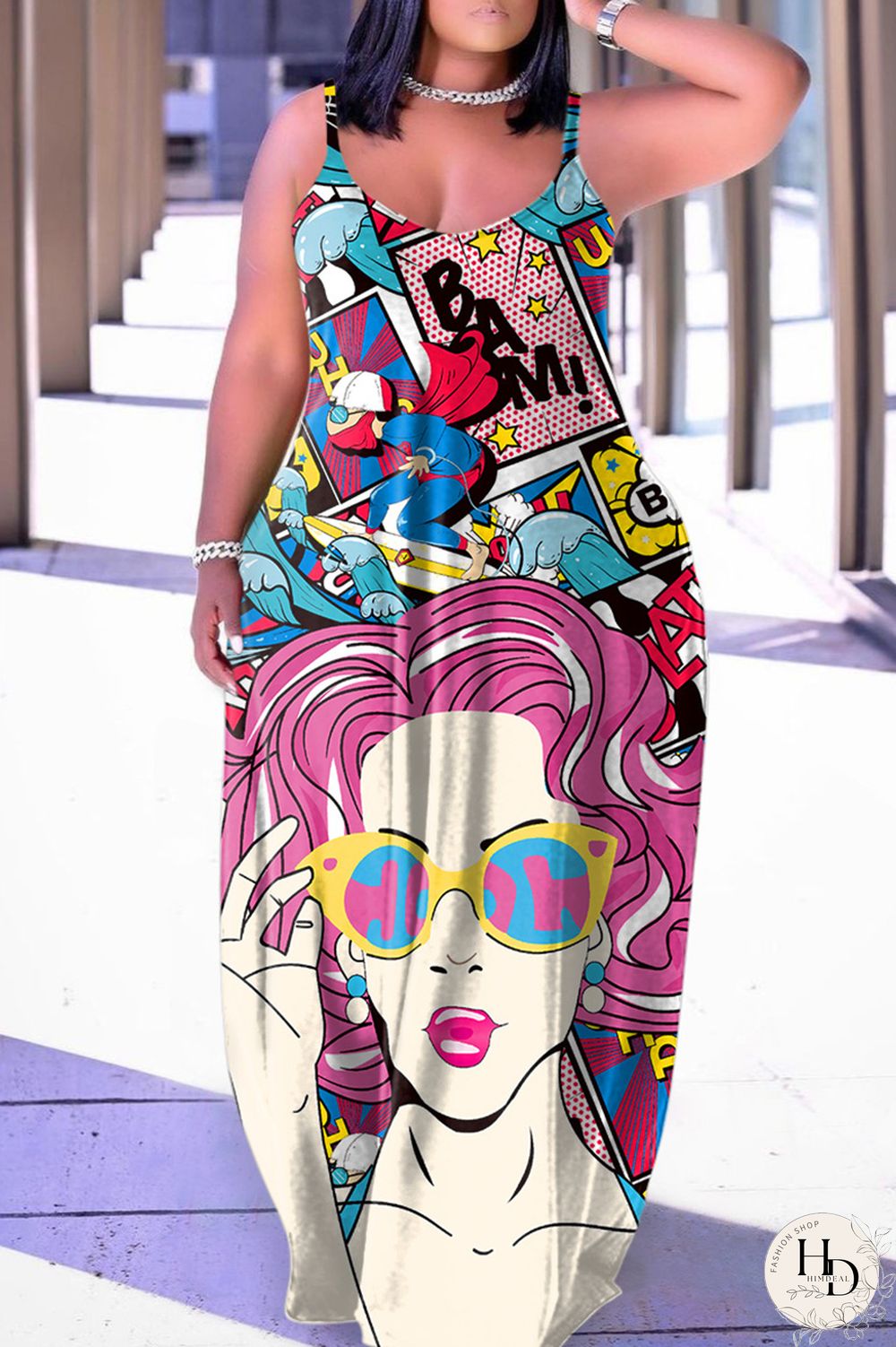 Green Sexy Casual Print Backless Spaghetti Strap Long Dress Dresses