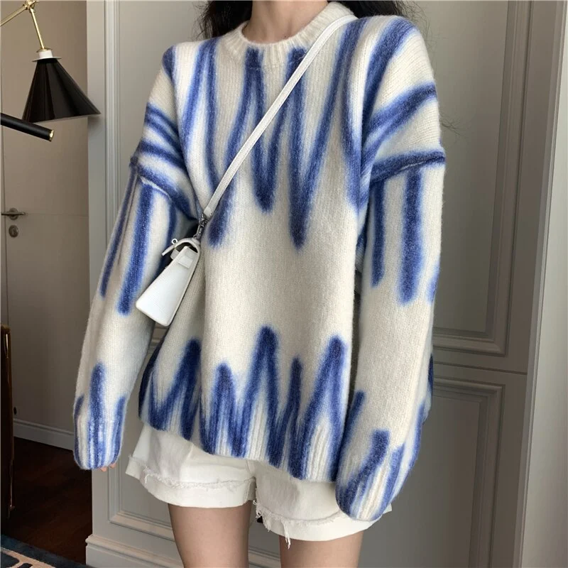 Knitted Sweaters Women Oversize Pullovers Winter Tops Female Casual Long Jumpers Ladies Pull Femme Y2K Strpied Sweaters
