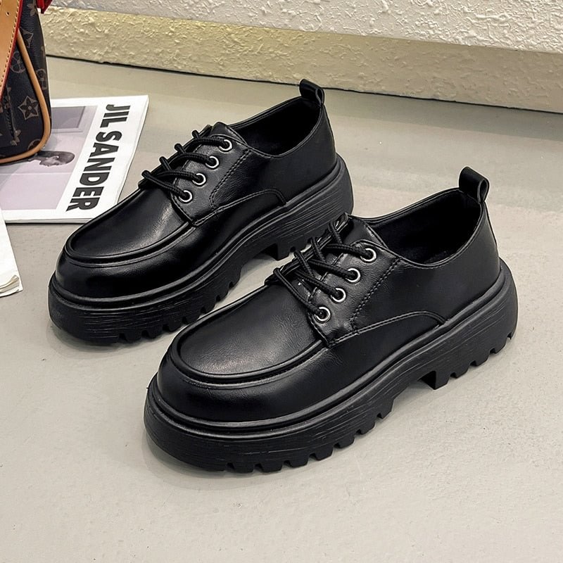 Back To School Women's Single Shoes Platform Small Leather Shoes Autumn Retro British Style Shoes Casual Thick Heels 2022 New Zapatillas Mujer