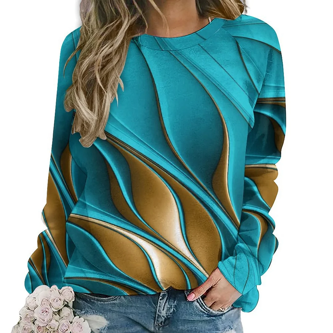 Printed Long Sleeve Casual Sweatshirt for  Women and Men Unisex Pattern Blue, Abstract, Rays