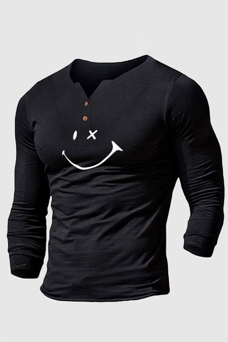 Tiboyz Henley Collar Solid Color Slim Long Sleeve T-shirt