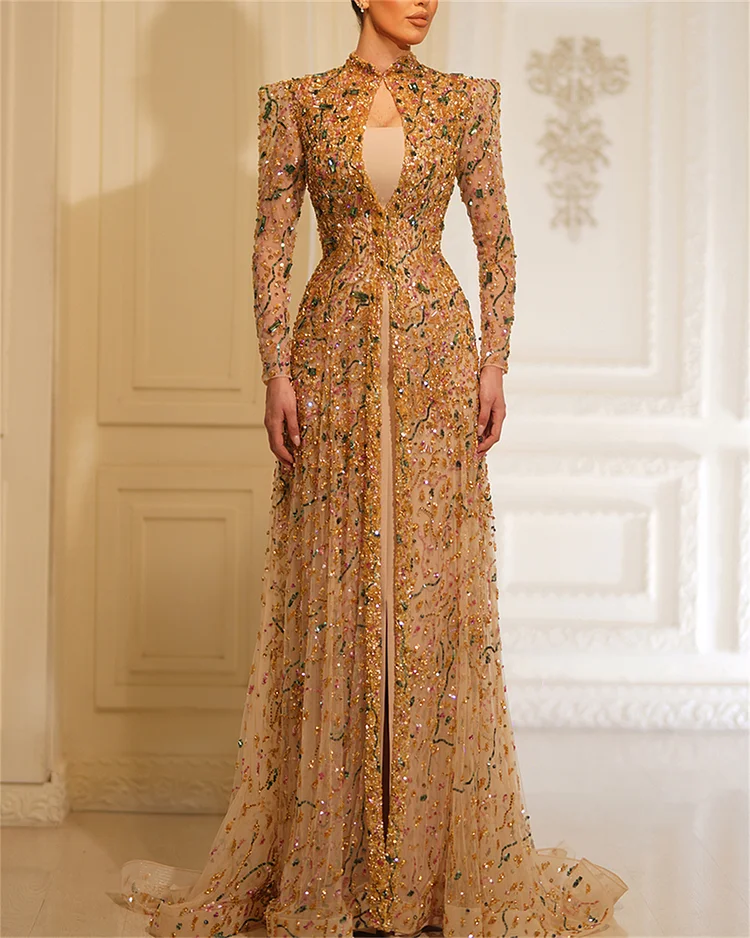 Women's Sequin Embroidered Mesh Prom Dress