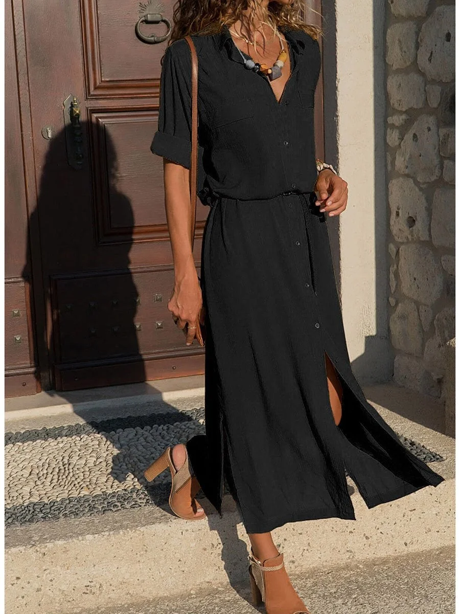 Long Sleeves Solid Color Dress Women's Casual Dress