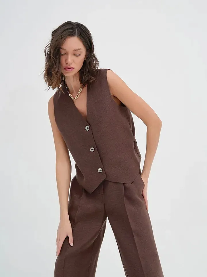 Waist Coat Vest & Wide Leg Pants Coord Set