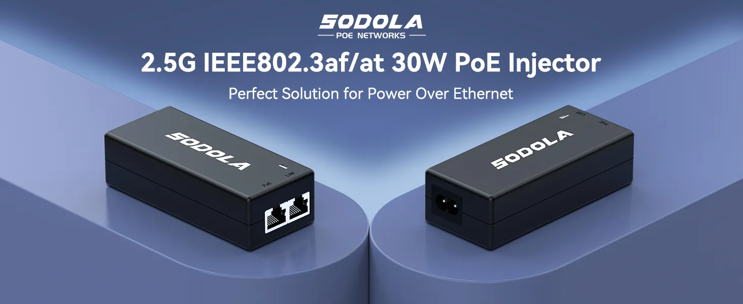 Injecteur PoE Sodola 2,5 Gigabit - Convertit Un Port Non-PoE En PoE++ (60W Max) - Jusqu'à 100 M, Plug & Play - 5