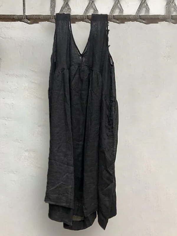 Solid Color Cotton And Linen Pullover Dress hjn Shicloths