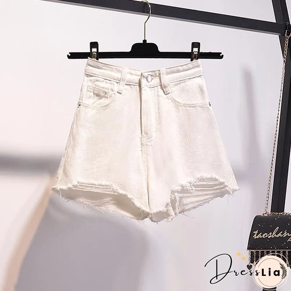 Stripe Blouse+Hole Denim Shorts P15521