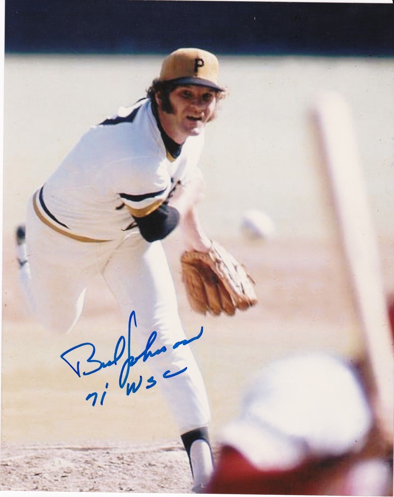 BOB JOHNSON PITTSBURGH PIRATES 1971 WS CHAMPS ACTION SIGNED 8x10