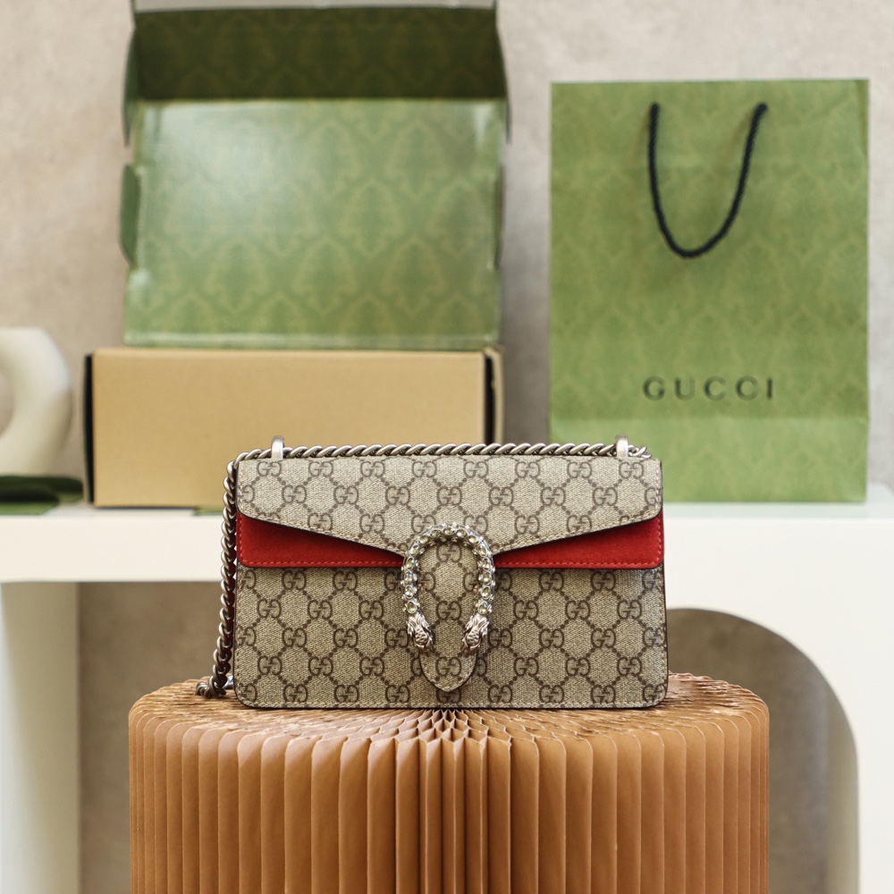 Gucci Dionysus Small Shoulder Bag, Red, GG Canvas