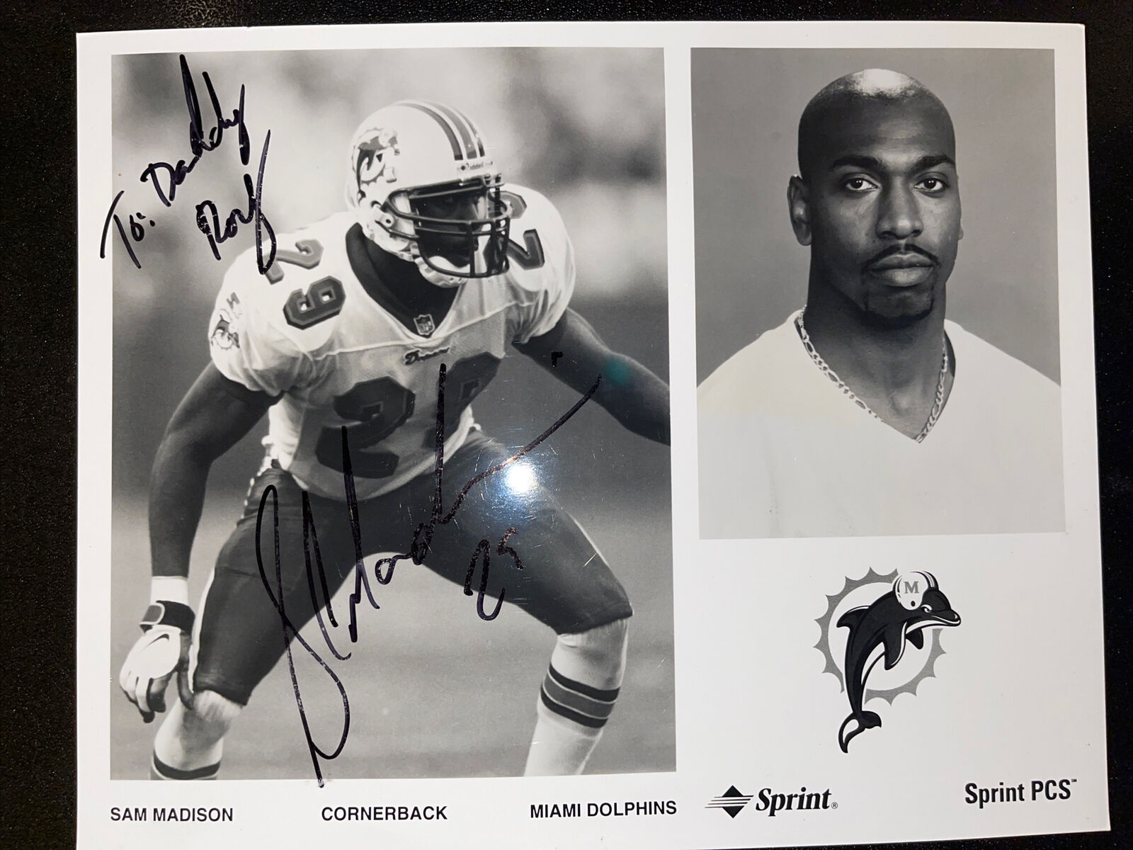 Great Hand Signed Autographed Photo Poster painting of Miami Dolphis Cornerback Sam Madison