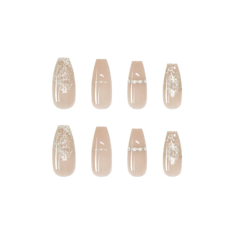 French Ins Style Fake nails with White Bow Design Shiny Coffin Ballerina Girl Artificial Nails False Nail Patch with Glue 24PCS-Nail Inspo