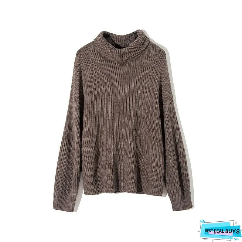 Christmas Gift WOTWOY Knitted Oversized Turtleneck Pullovers Women Autumn Winter Casual