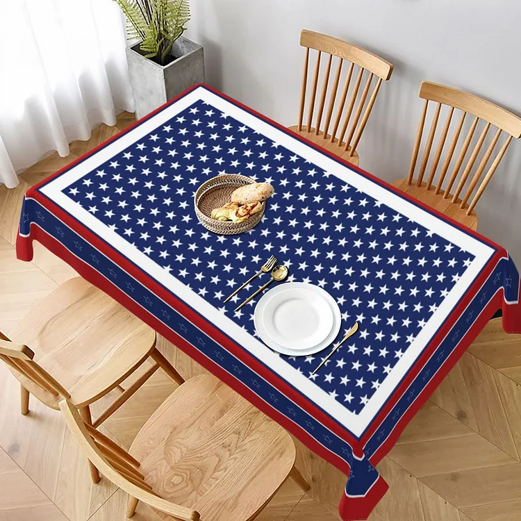 July 4th USA Flag Rectangle Tablecloth Kitchen Table Decor Reusable Waterproof Independence Day Tablecloth Party Decorations