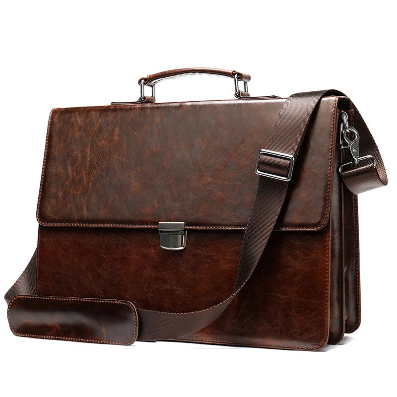 Business Portable Briefcase Retro Leather Large Capacity Waterproof Crossbody Bag