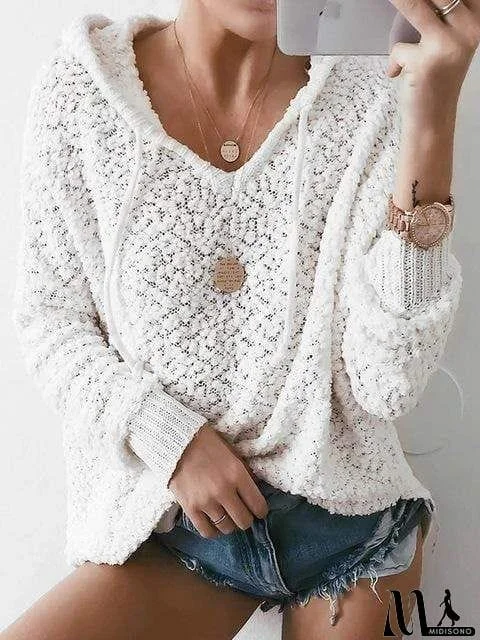 MidiSono - White Knit Hooded Sweater