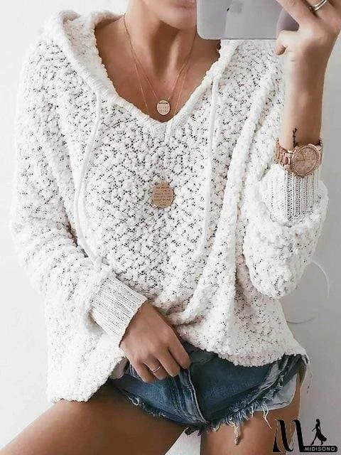 White Knit Hooded Sweater