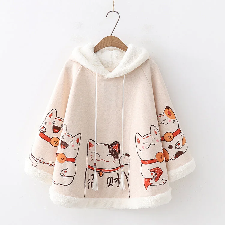Japanese Harajuku Kawaii Lucky Cat Cloak Cute Hoodies Cape SP16527