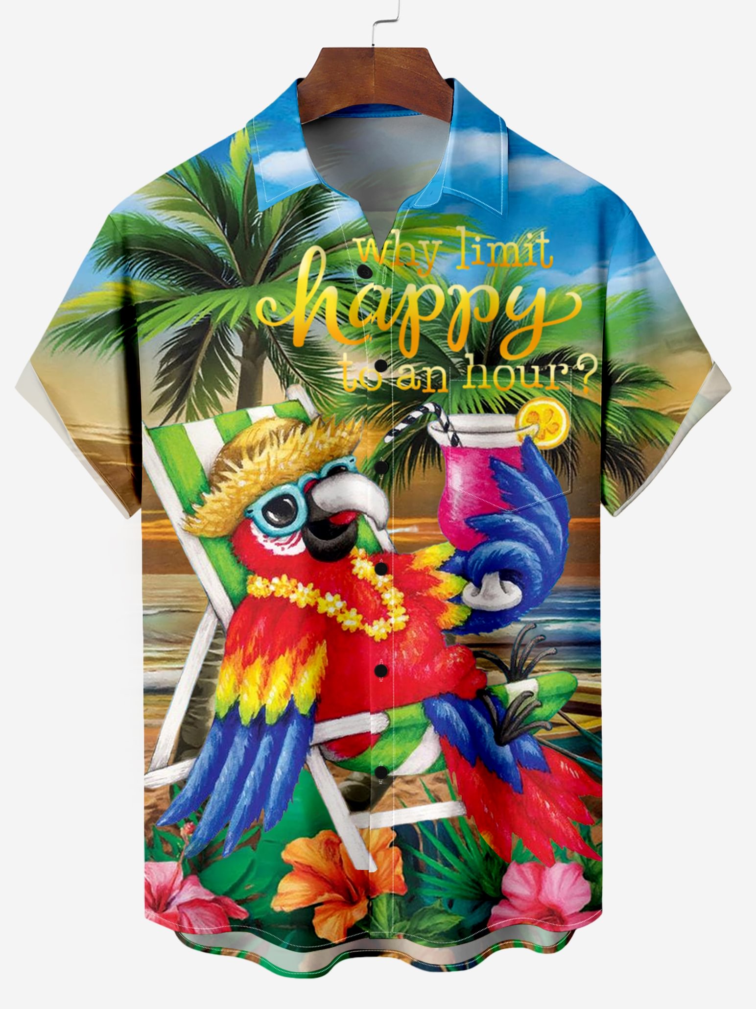 Men's Comfortable Parrot Hawaii Vacation Casual Travel Printed Shirt PLUSCLOTHESMAN