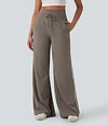 2026🔥 Halara Ribbed SoCinched High Waisted Tummy Control Drawstring Wide Leg Color Block Casual Trousers with Pockets