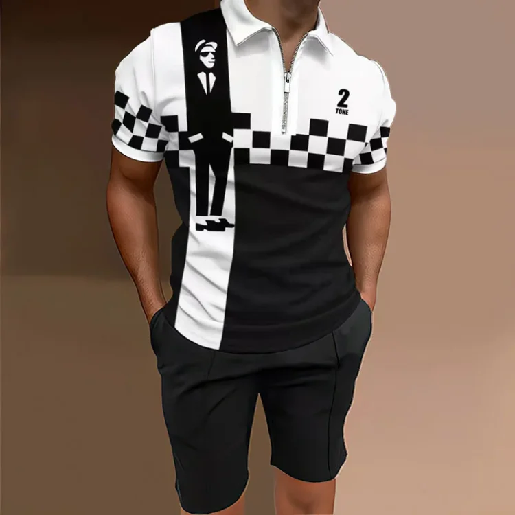 BrosWear Checkerboard Polo and Shorts Two-Piece Set