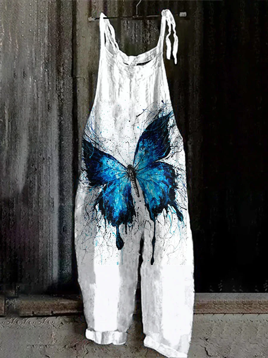 Blue Butterfly Print Jumpsuit