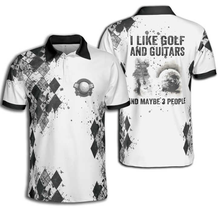Golf Watercolor I Like Golf And Guitar And Maybe 3 People Polo Shirt For Men