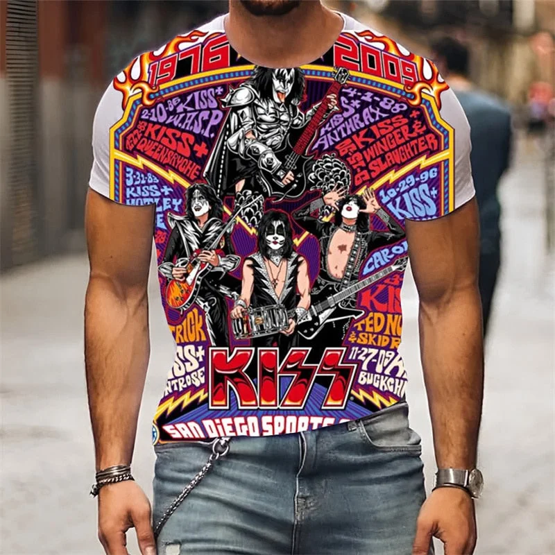 Aonga Halloween  Streetwear Fashion T-Shirt Men's Short-Sleeved Loose T-Shirt Heavy Metal Rock Band 3D Printing Slim Round Neck Tshirt Men