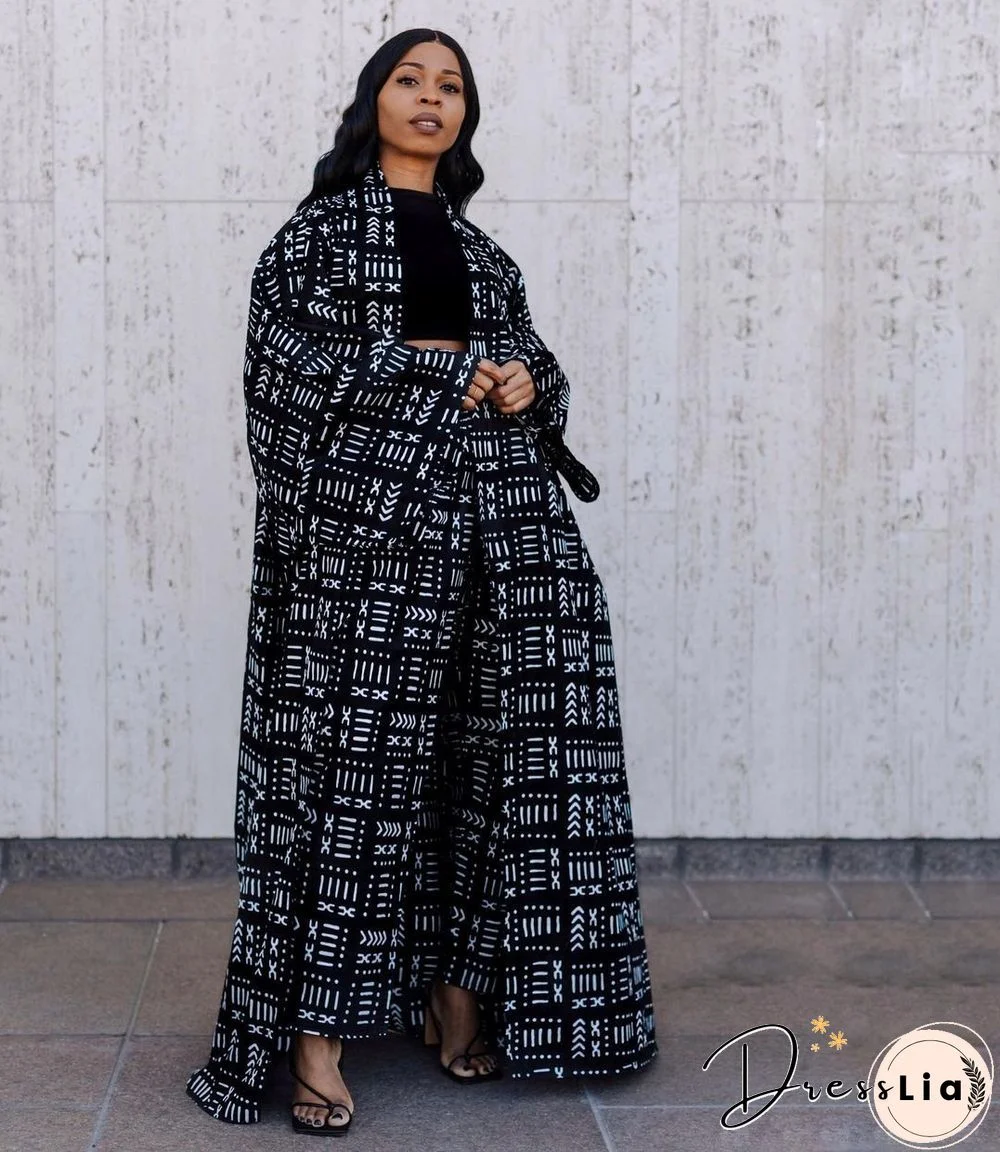 Printed Long Sleeve Open Front Long Cardigan Tops