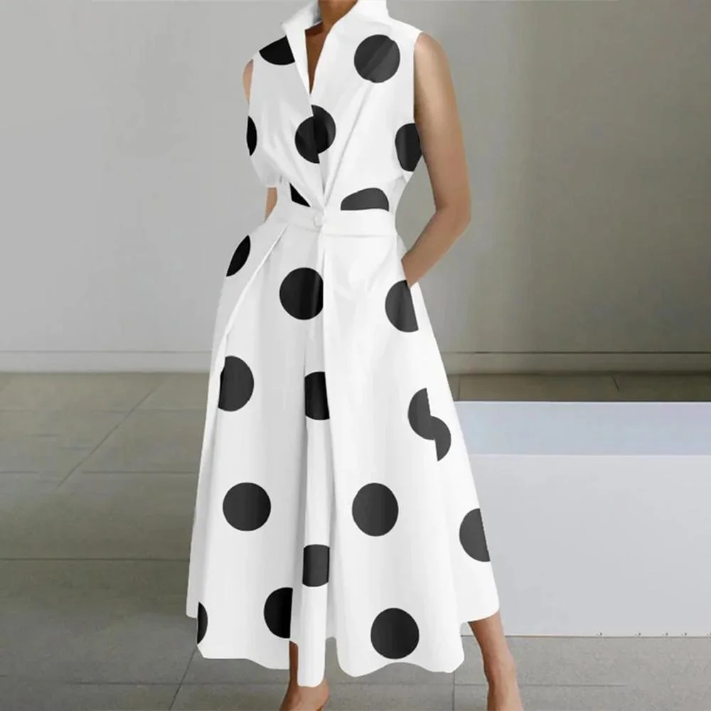 Elegant Polka Dot Sleeveless Maxi Dress