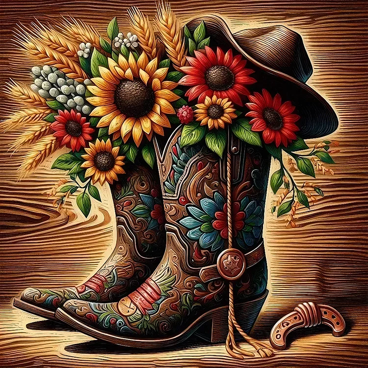 Cowboy Boots 40*40CM (Canvas) Full Round Drill Diamond Painting gbfke