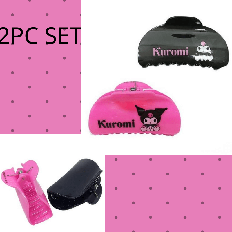 Cute Kawaii SANRIO Kuromi My Melody Hair Claw Banana Clips 2PC Set Black & Purple A Cute Shop - Inspired by You For The Cute Soul 