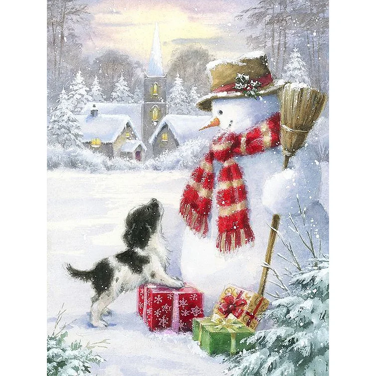 Puppy And Snowman 30*40CM (Canvas) Full Round Drill Diamond Painting gbfke