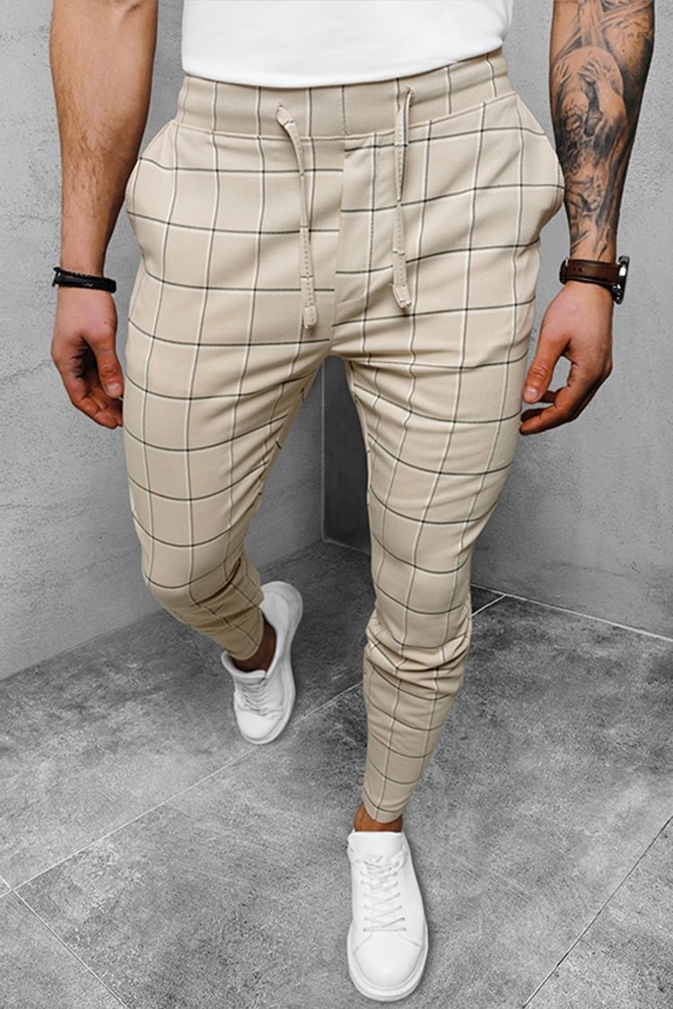 Tiboyz Skinny Check Elastic Waist Pants