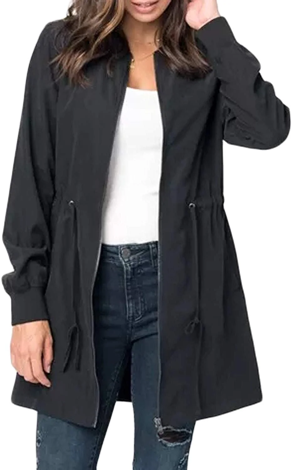 BLENCOT Womens Casual Lightweight Zip Up Suede Jackets Dust Coat Outerwear Windbreaker