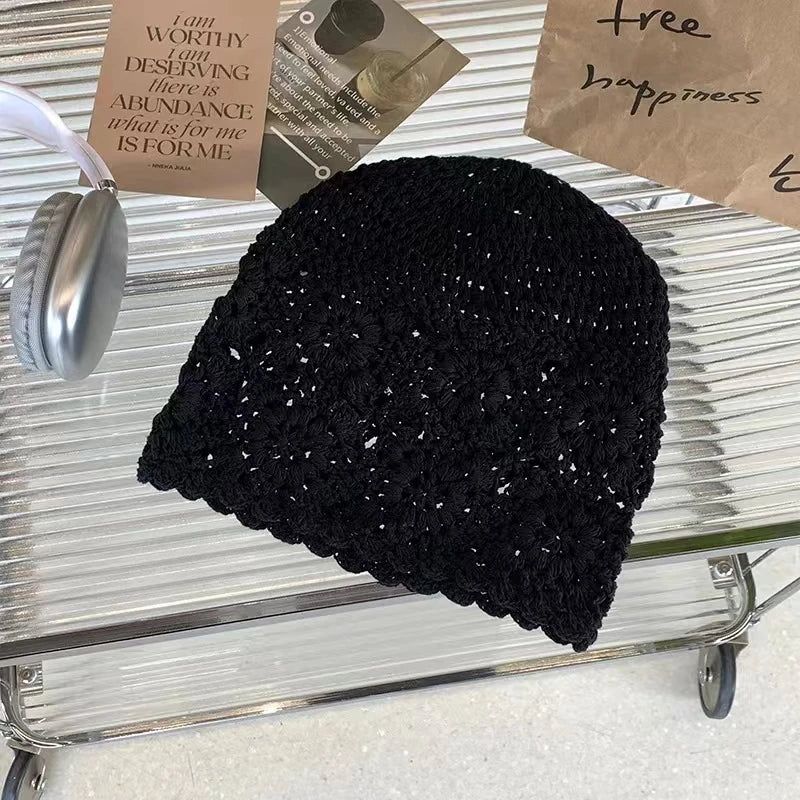 Llyge Flower Knitted Bucket Hats For Women Handmade Crochet Hollow Basin Hat Ladies Skullies Cap Spring Summer Sunscreen Sun Hat Gorro llyge