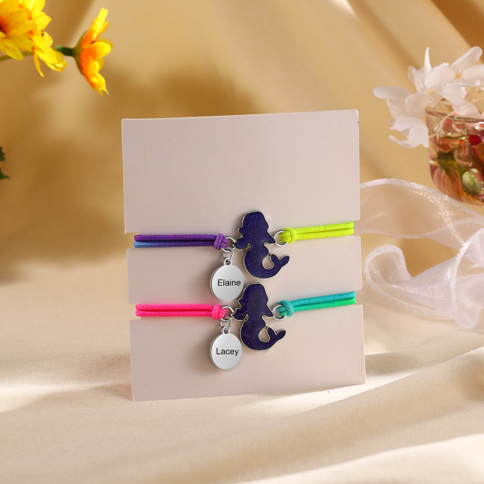 Custom 2 Names Bracelet Set 2 Pieces Hair Ties Back To School Gift for Girls Sisters Best Friends-Jessemade AU