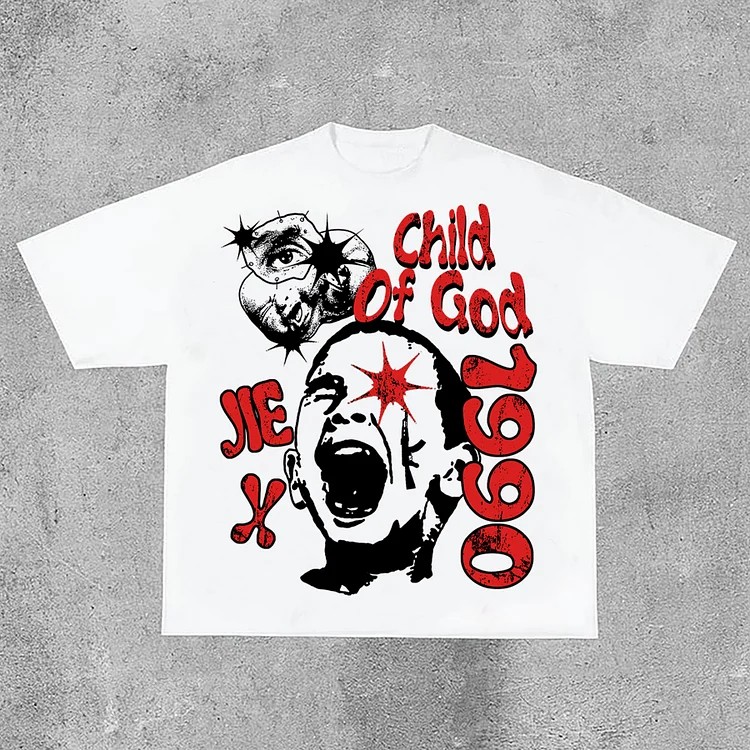 Retro Child Of God 1990 Print 100% Cotton Casual T-Shirt