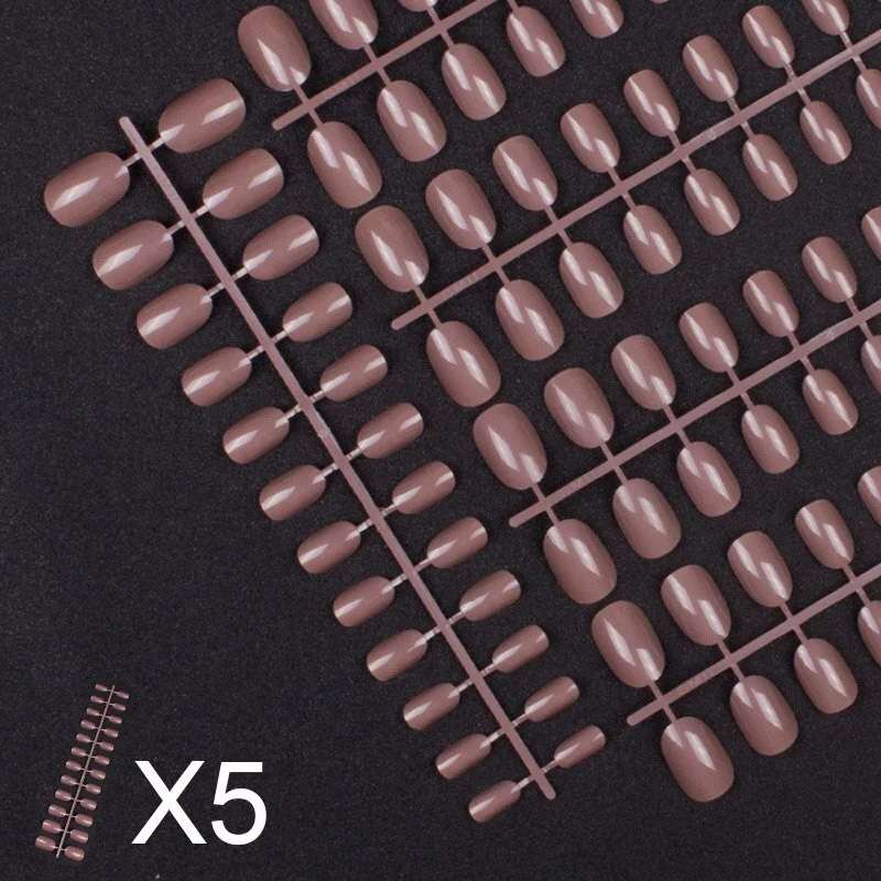 5 Set Mixed Colors 24 Pieces Per Set Fashion Round Colored False Nails Full Cover 10 Size Fake Nails for DIY Press on Nails-Nail Inspo