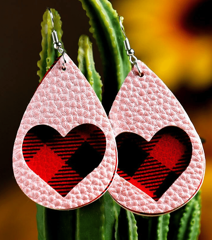 Valentine PU Plaid Heart Earrings