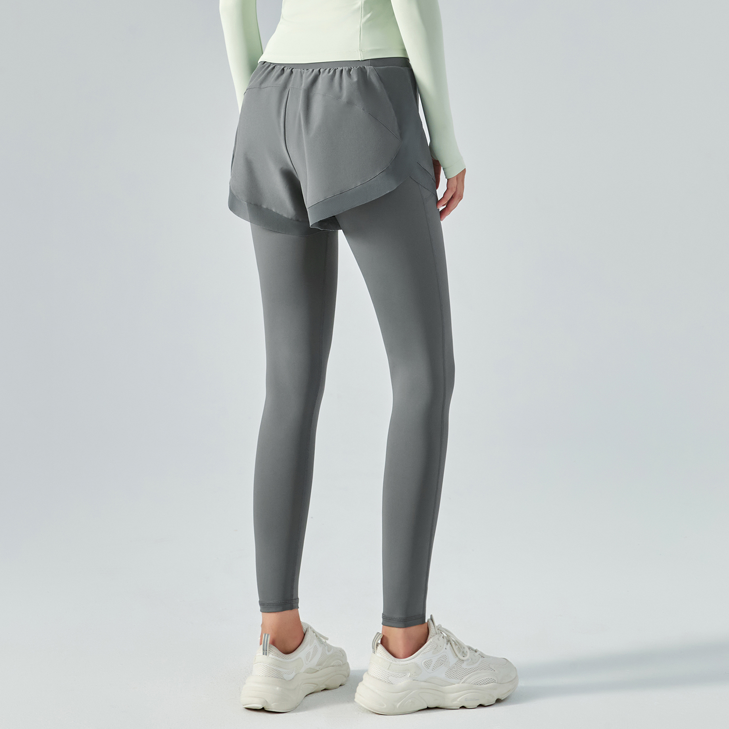 Hergymclothing Fog Gray widened waist tummy control buttery soft sweat wicking running gym leggings shorts with pockets online shopping