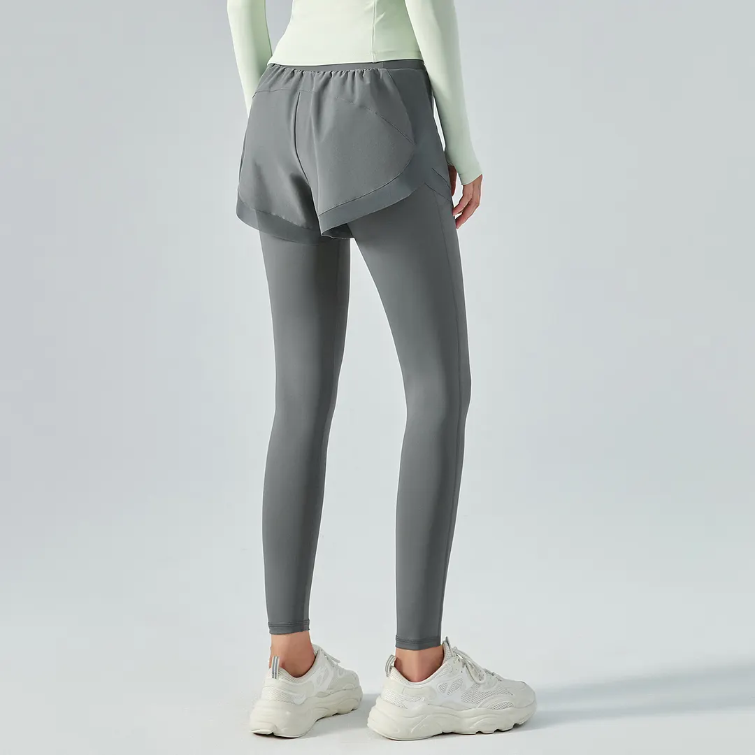 Hergymclothing Fog Gray widened waist tummy control buttery soft sweat wicking running gym leggings shorts with pockets online shopping