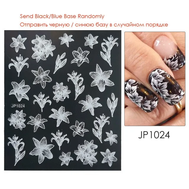 Nail Stickers Embossed 5D Gradually White Butterfly Moon Leaves Flower Designs Back Glue Nail Decals Tips For Beauty Salons-Nail Inspo