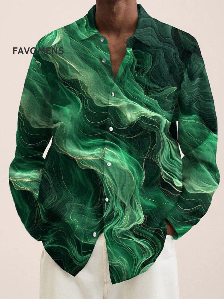 Vintage Simple Green Gradient Art Print 100% Cotton Long Sleeve Shirt / S