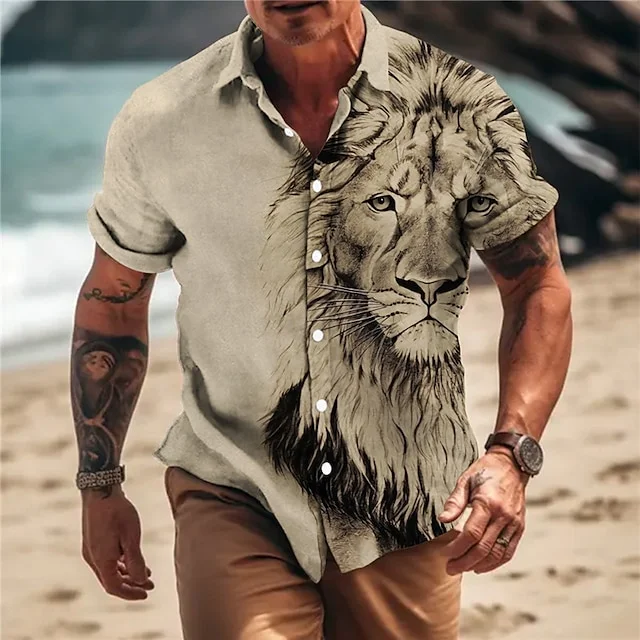 BrosWear Animal Lion Graphic Short Sleeve Shirt