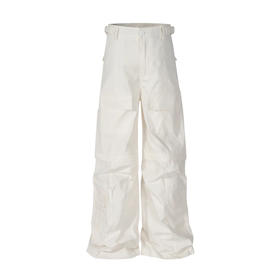 Abebey-Y2k High Street Flared Cargo Multi Pocket Detachable Workwear Pants for Men and Women Solid Ropa Hombre Overalls Oversized