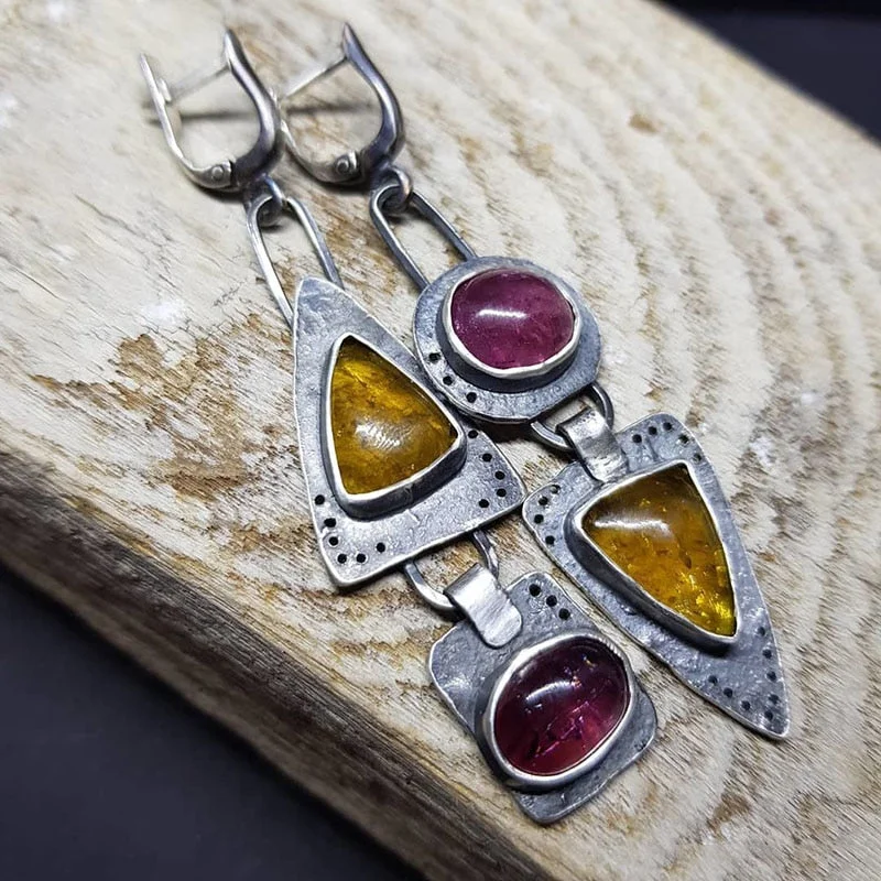 Boho Vintage Asymmetric Triangle Panel Drop Earrings Jewelry