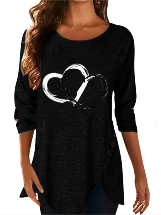 Women Long Sleeve Scoop Neck Graphic Tops