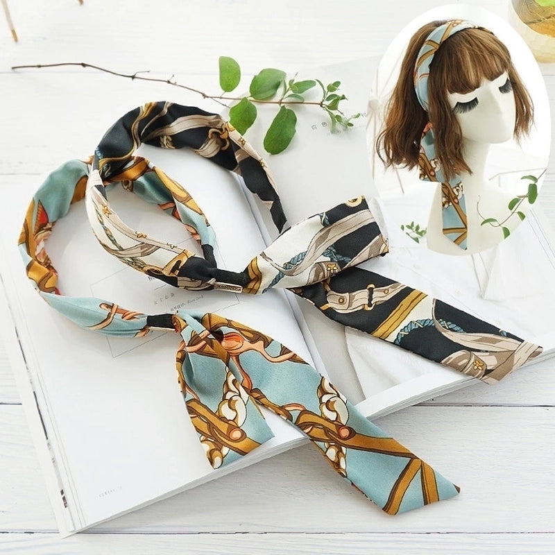 2 Pieces New Fashion Floral Satin Ribbon Silk Scarf Tie Headband