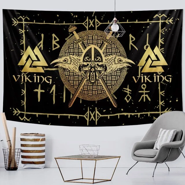 Viking mystical symbol tapestry home decoration tapestry psychedelic scene wall hanging Bohemian decoration crow sofa blanket